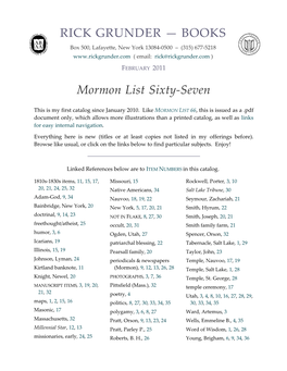 RICK GRUNDER — BOOKS Mormon List Sixty-Seven