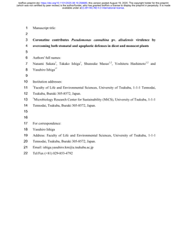 1 2 Coronatine Contributes Pseudomonas Cannabina