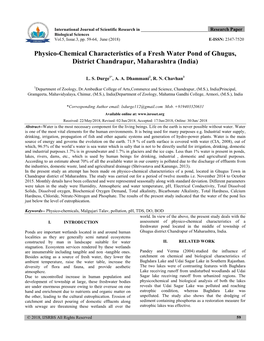 Physico-Chemical Characteristics of a Fresh Water Pond of Ghugus, District Chandrapur, Maharashtra (India)