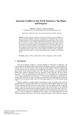 Agrarian Conflict in the North Sumatera: the Hopes and Progress