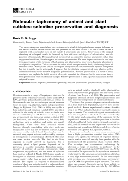 Molecular Taphonomy of Animal and Plant Cuticles: Selective Preservation and Diagenesis