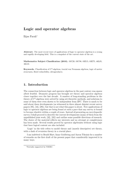 Logic and Operator Algebras