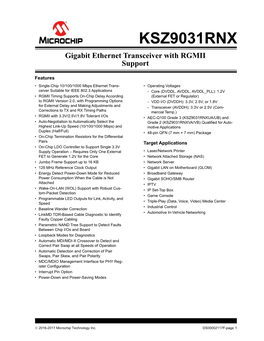 KSZ9031RNX Gigabit Ethernet Transceiver with RGMII Support