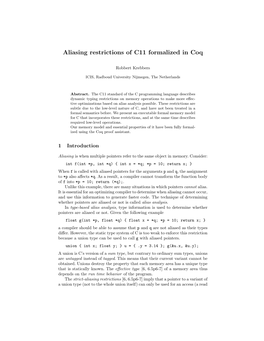 Aliasing Restrictions of C11 Formalized in Coq