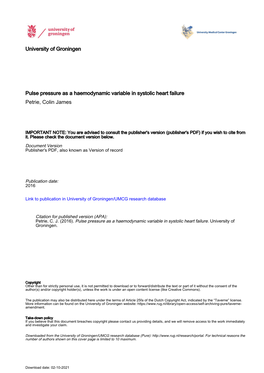 Pulse Pressure As a Haemodynamic Variable in Systolic Heart Failure Petrie, Colin James