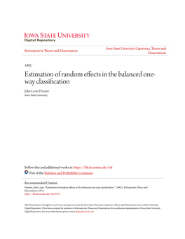 Estimation of Random Effects in the Balanced One-Way Classification 