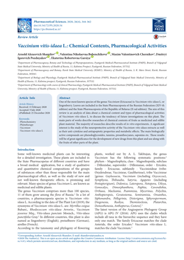 Vaccinium Vitis-Idaea L.: Chemical Contents, Pharmacological Activities