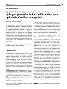 Hydrogen Generation by Both Acidic and Catalytic Hydrolysis of Sodium