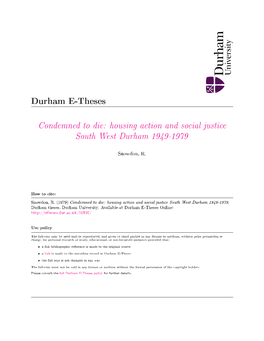 Housing Action and Social Justice South West Durham 1949-1979