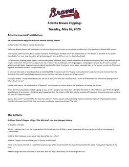 Atlanta Braves Clippings Tuesday, May 26, 2020 Atlanta Journal-Constitution