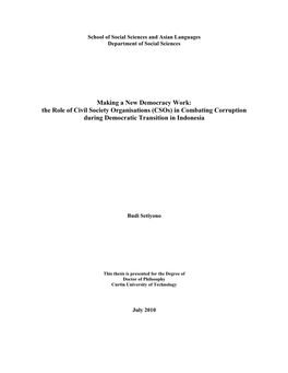 The Role of Civil Society Organisations (Csos) in Combating Corruption During Democratic Transition in Indonesia