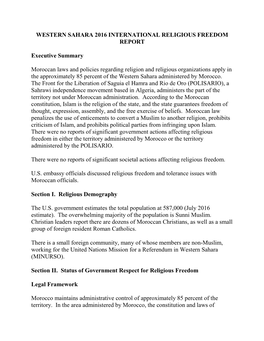 Western Sahara 2016 International Religious Freedom Report