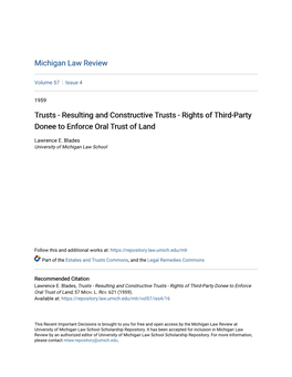 Trusts - Resulting and Constructive Trusts - Rights of Third-Party Donee to Enforce Oral Trust of Land