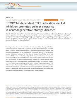 Mtorc1-Independent TFEB Activation Via Akt Inhibition Promotes Cellular Clearance in Neurodegenerative Storage Diseases