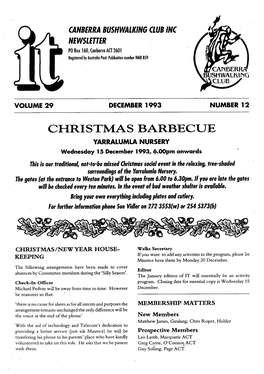 CHRISTMAS BARBECUE YARRALUMLA NURSERY Wednesday 15 December 1993, 6.00Pm Onwards