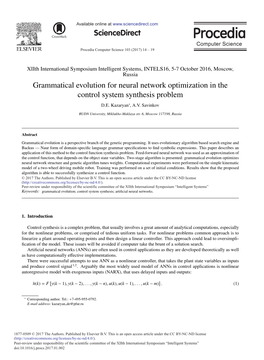 Grammatical Evolution for Neural Network Optimization in the Control System Synthesis Problem D.E