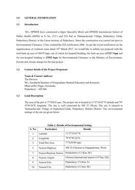 1.0 GENERAL INFORMATION 1.1 Introduction M/S. JIPMER Have