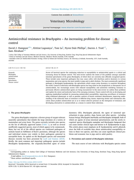 Antimicrobial Resistance in Brachyspira – an Increasing Problem for Disease Control T ⁎ David J