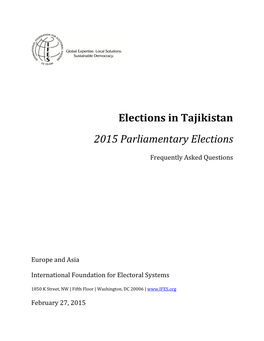 Elections in Tajikistan 2015 Parliamentary Elections