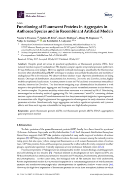 Functioning of Fluorescent Proteins in Aggregates in Anthozoa Species and in Recombinant Artificial Models