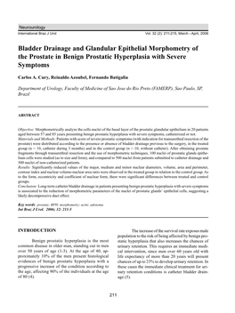 Bladder Drainage and Glandular Epithelial Morphometry of the Prostate in Benign Prostatic Hyperplasia with Severe Symptoms