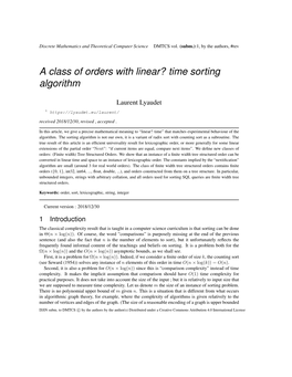 A Class of Orders with Linear? Time Sorting Algorithm