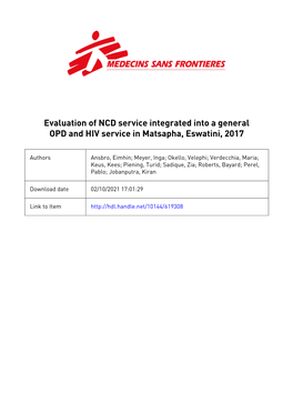 MSF INTERNAL REPORT Evaluation of NCD Service Integrated Into A