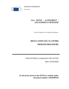 Case M.9546 - GATEGROUP / LSG EUROPEAN BUSINESS
