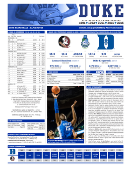 DUKE BASKETBALL | GAME NOTES Goduke.Com | @Dukembb | #Herecomesduke