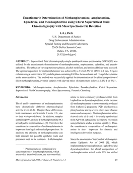 Enantiomeric Determination of Methamphetamine, Amphetamine