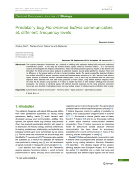 Predatory Bug Picromerus Bidens Communicates at Different Frequency Levels