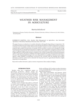 Weather Risk Management in Agriculture