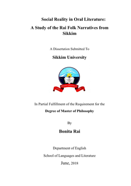 Social Reality in Oral Literature: a Study of the Rai Folk Narratives from Sikkim