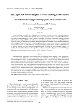 The August 2010 Phreatic Eruption of Mount Sinabung, North Sumatra