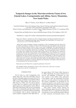 Temporal Changes in the Macroinvertebrate Fauna of Two Glacial Lakes, Cootapatamba and Albina, Snowy Mountains, New South Wales