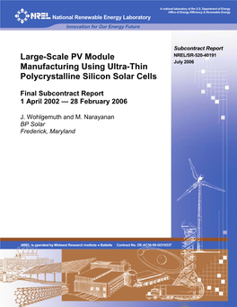 Large-Scale PV Module Manufacturing Using Ultra-Thin Silicon Solar Cells"