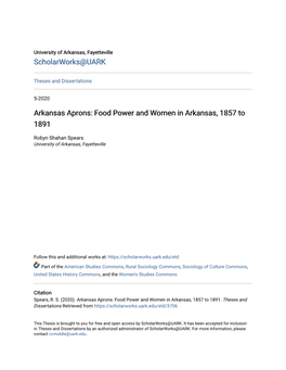 Food Power and Women in Arkansas, 1857 to 1891