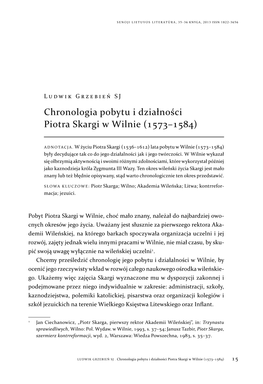 Chronologia Pobytu I Działności Piotra Skargi W Wilnie (1573–1584)