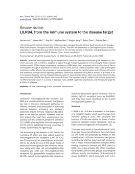 Review Article LILRB4, from the Immune System to the Disease Target