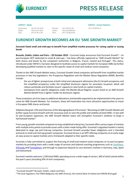 Euronext Growth Becomes an Eu 'Sme Growth Market'