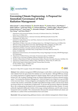 Governing Climate Engineering: a Proposal for Immediate Governance of Solar Radiation Management