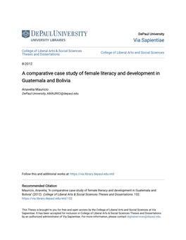A Comparative Case Study of Female Literacy and Development in Guatemala and Bolivia
