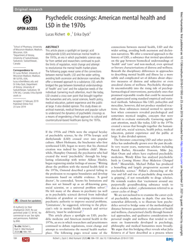 American Mental Health and LSD in the 1970S Lucas Richert ‍ ‍ ,1 Erika Dyck2