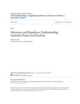 Attraction and Repulsion: Understanding Aristotle’S Poiein and Paschein Marjolein Oele University of San Francisco, Moele@Usfca.Edu
