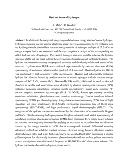 Hydrino States of Hydrogen