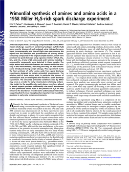 Primordial Synthesis of Amines and Amino Acids in a 1958 Miller H2 S