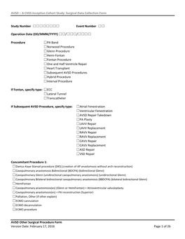 Surgical Data Collection Form AVSD Other Surgical Procedure Form