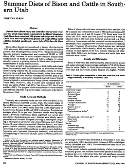 Summer Diets of Bison and Cattle in South- Ern Utah