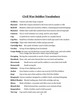 Civil War Soldier Vocabulary