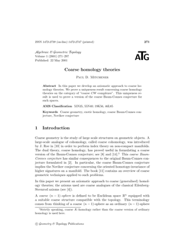 Coarse Homology Theories 1 Introduction